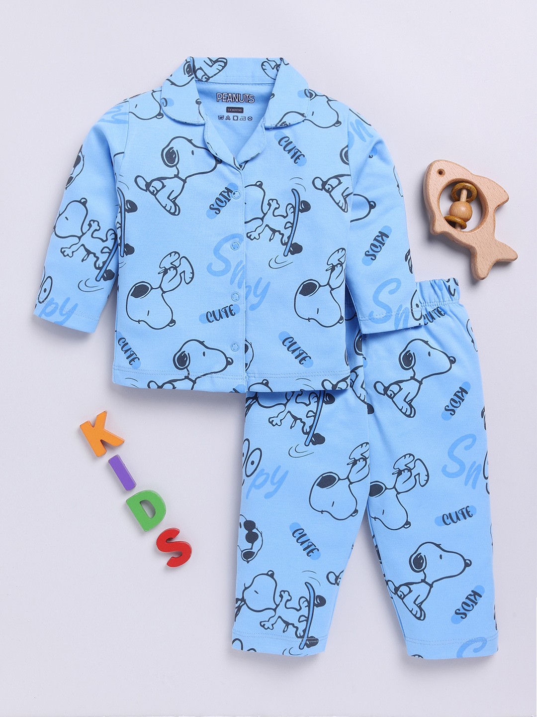 

YK X Tinyo Boys Cartoon Characters Printed Shirt and Pyjamas Night suit, Blue