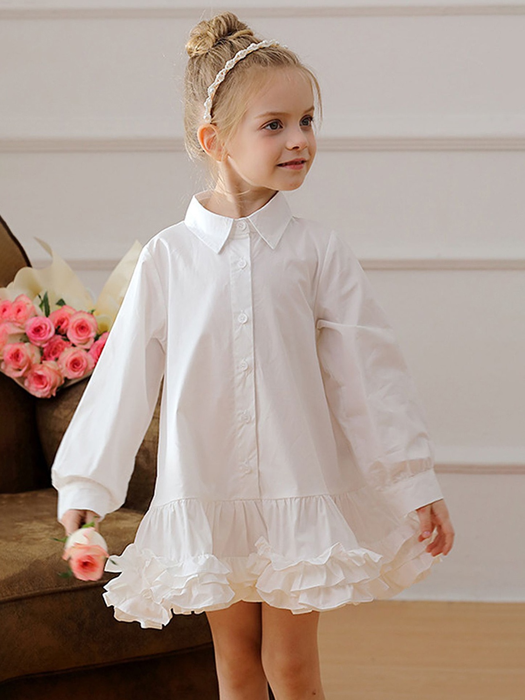 

LULU & SKY Girls Cotton A-Line Dress, White