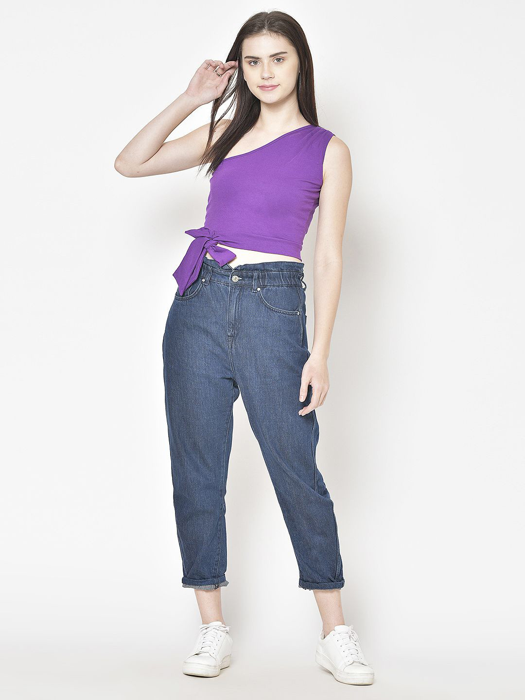 

Moda Rapido One Shoulder Sleeveless Cotton Crop Top, Purple