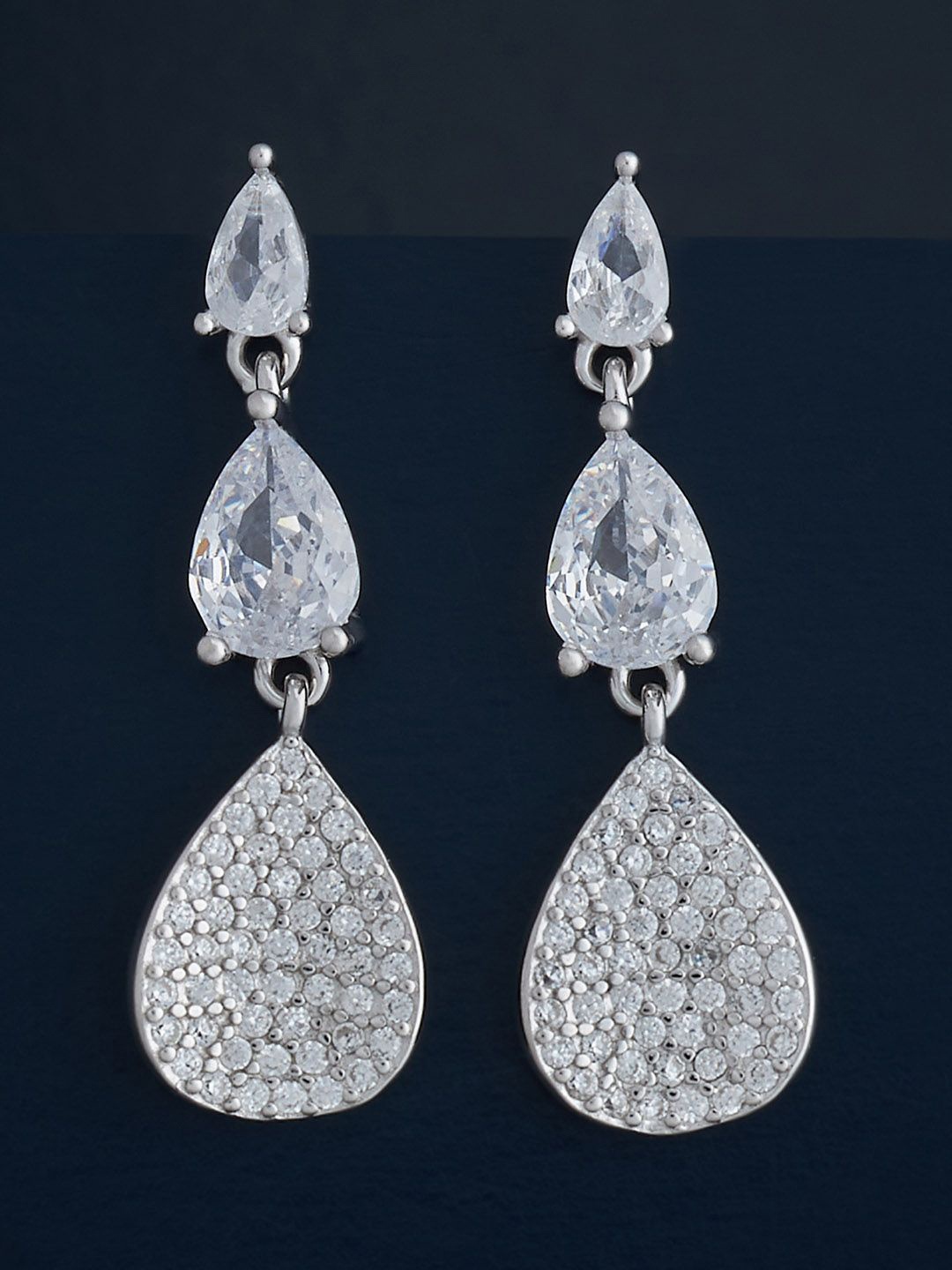 

Kushal's Fashion Jewellery 92.5 Silver Rhodium-Plated Teardrop Drop Earrings