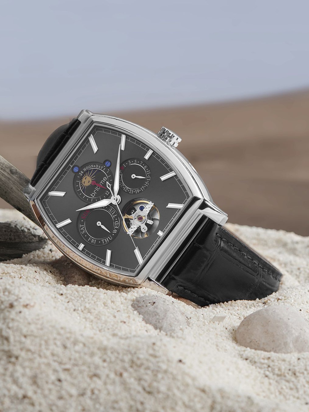 

Britime Men Skeleton Dial & Leather Textured Straps, Black