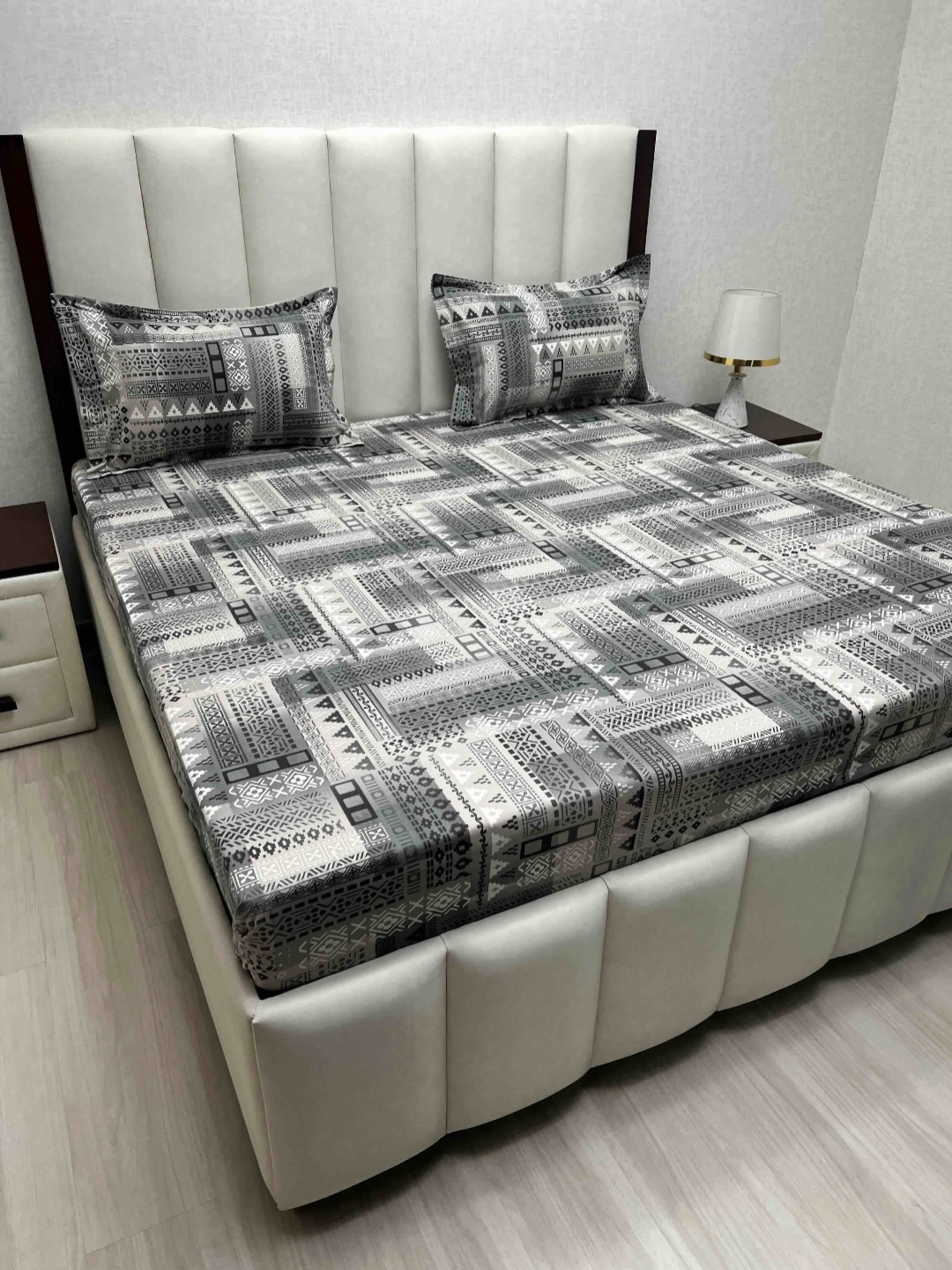 

Pure Decor Grey & Black Printed Cotton 300 TC King Bedsheet Sets - 2.74 m x 2.74 m