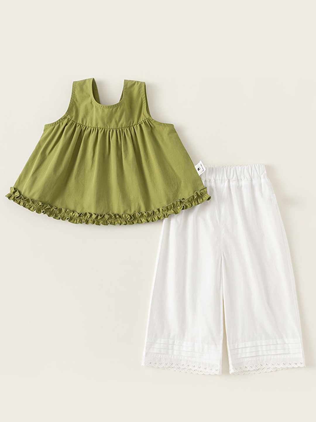 

LULU & SKY Girls Pure Cotton Top With Palazzos, Green