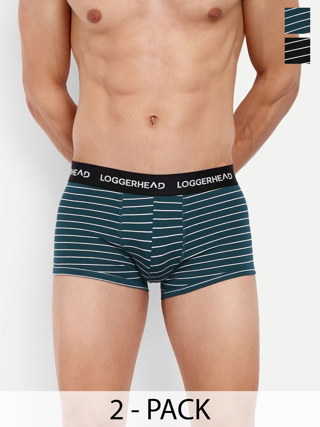 

LOGGERHEAD Pack Of 2 Striped Mid Rise Trunks - LHYT011-ROYAL-BLACK-ROYAL-BLACK