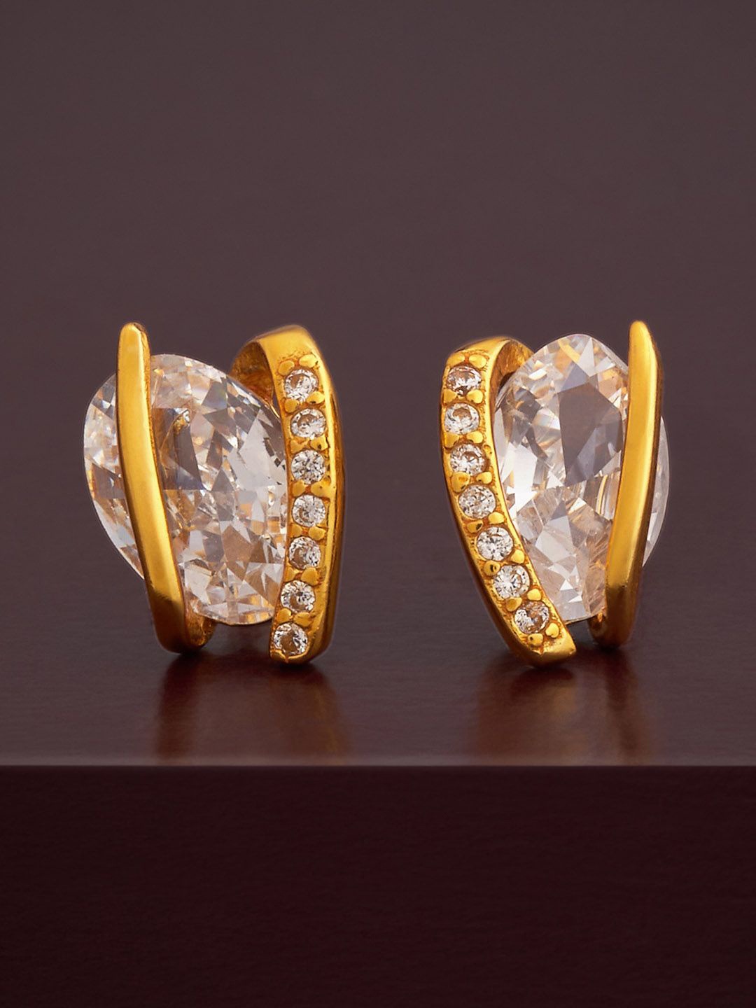 

Kushal's Fashion Jewellery 92.5 Silver Gold-Plated CZ Studded Studs Earrings
