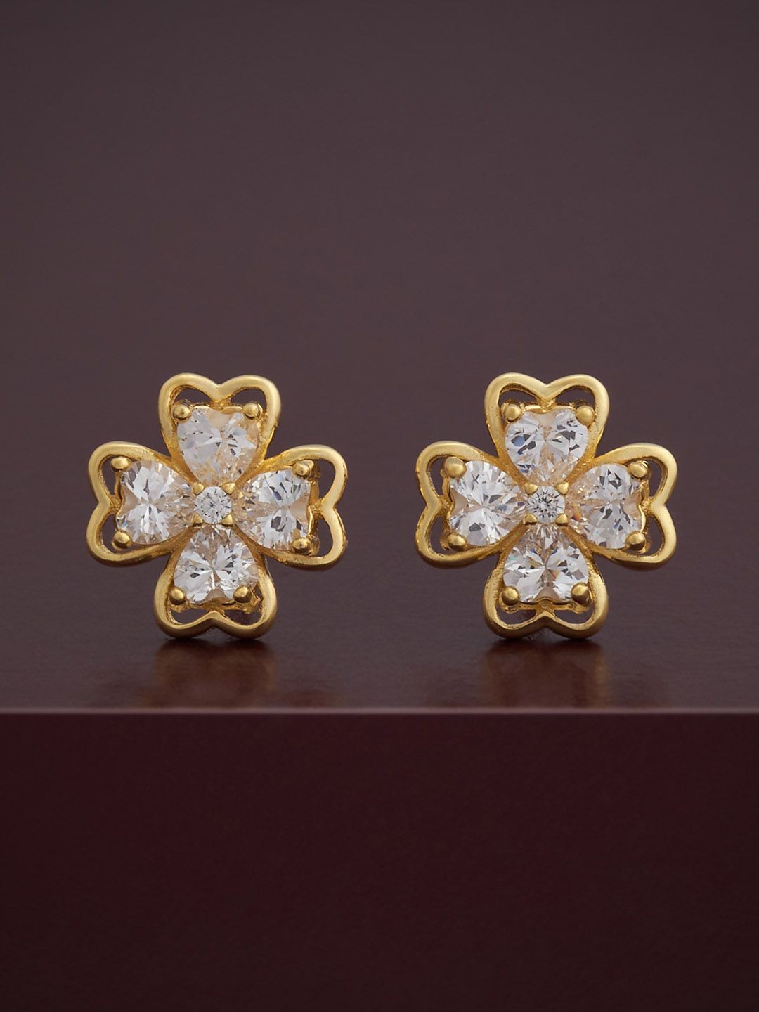 

Kushal's Fashion Jewellery 92.5 Silver Gold-Plated Zircon Studded Studs Earrings
