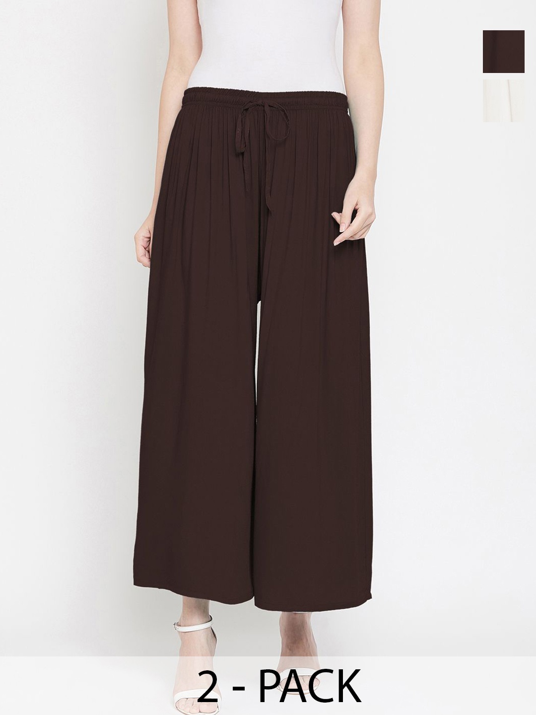 

Castle Lifestyle Women pack of 2 Flared Palazzos, Coffee brown