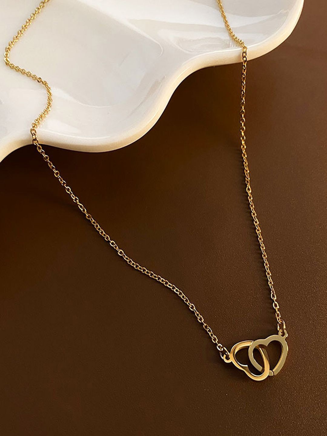 

BEYTER Stainless Steel Interlocked Heart Pendant With Chain, Gold