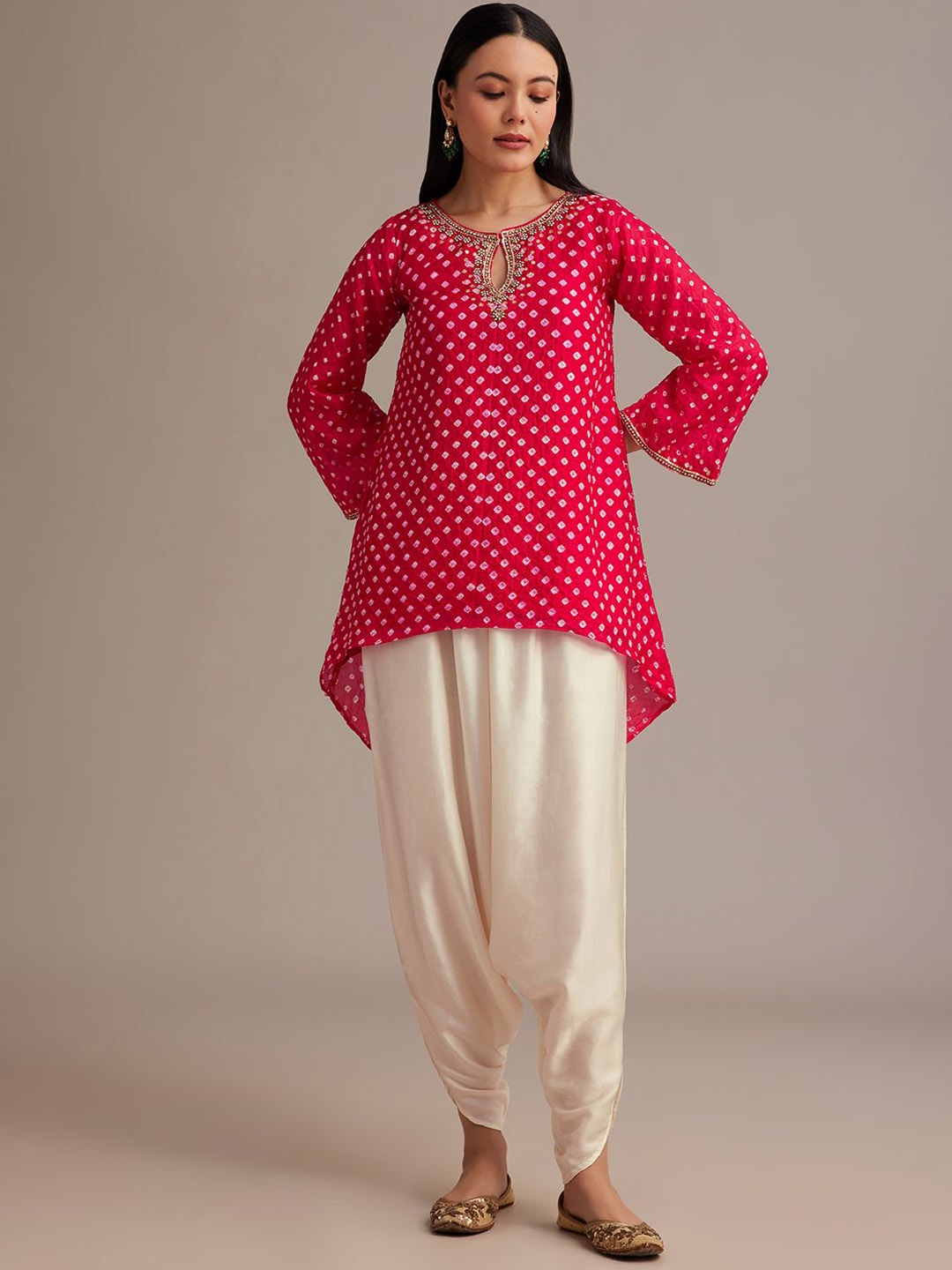 

KALKI Fashion Floral Printed Keyhole Neck A-Line Kurta With Dhoti Pants, Red