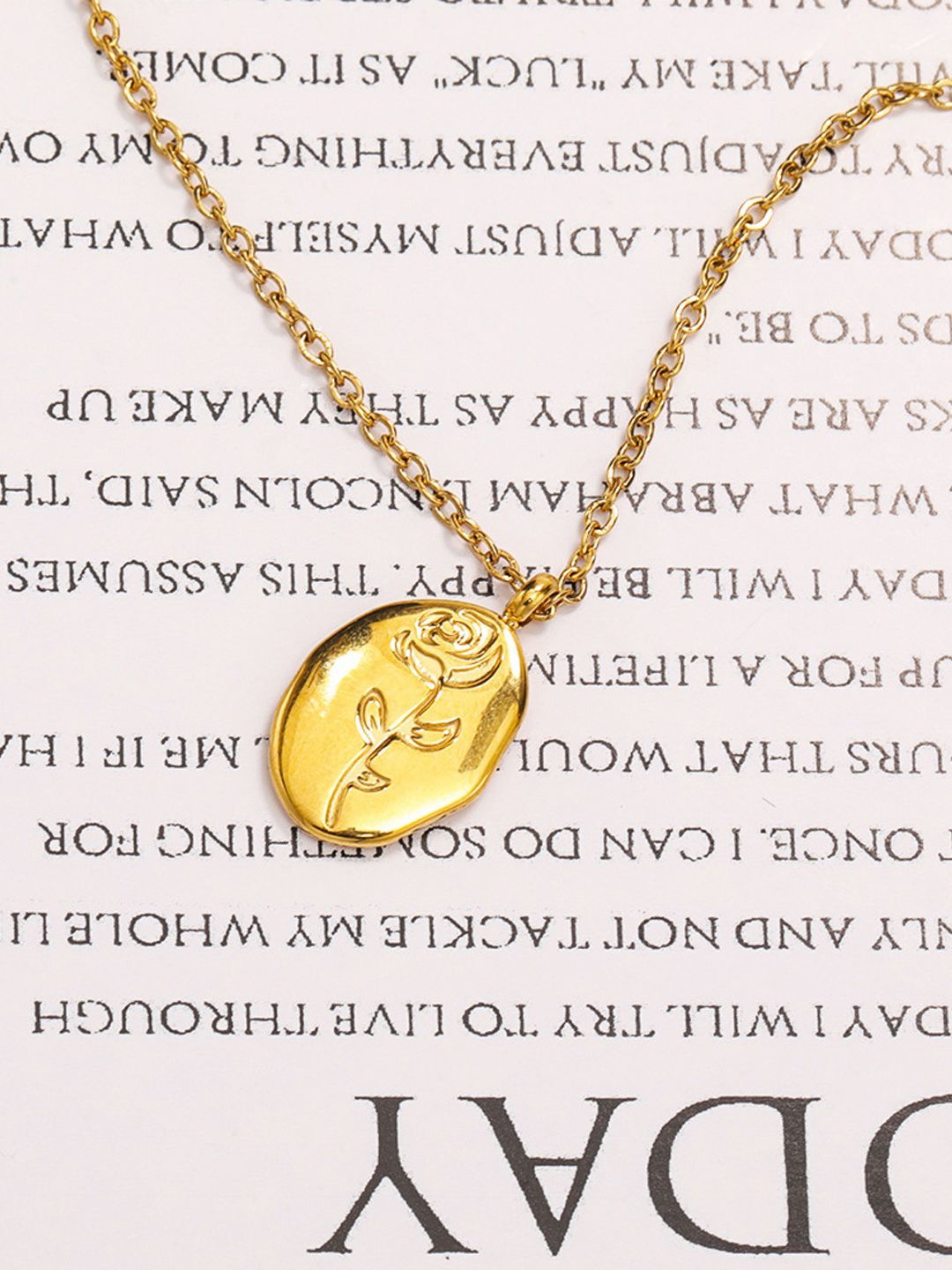 

BEYTER Gold-Plated Stainless Steel Oval Rose Charm Pendant With Chain