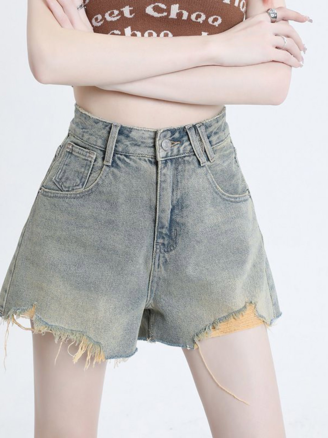 

DressBerry Women High-Rise Denim Hot Pants Shorts, Blue