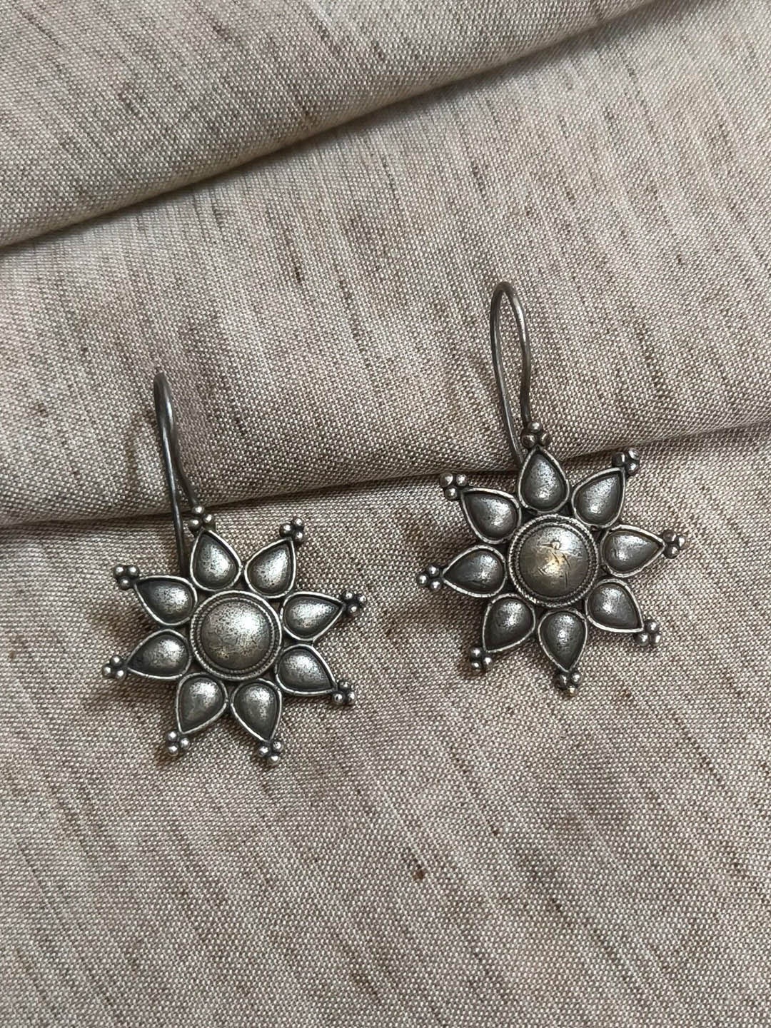 

Molcha Floral Shaped Oxidised Drop Earrings, Silver