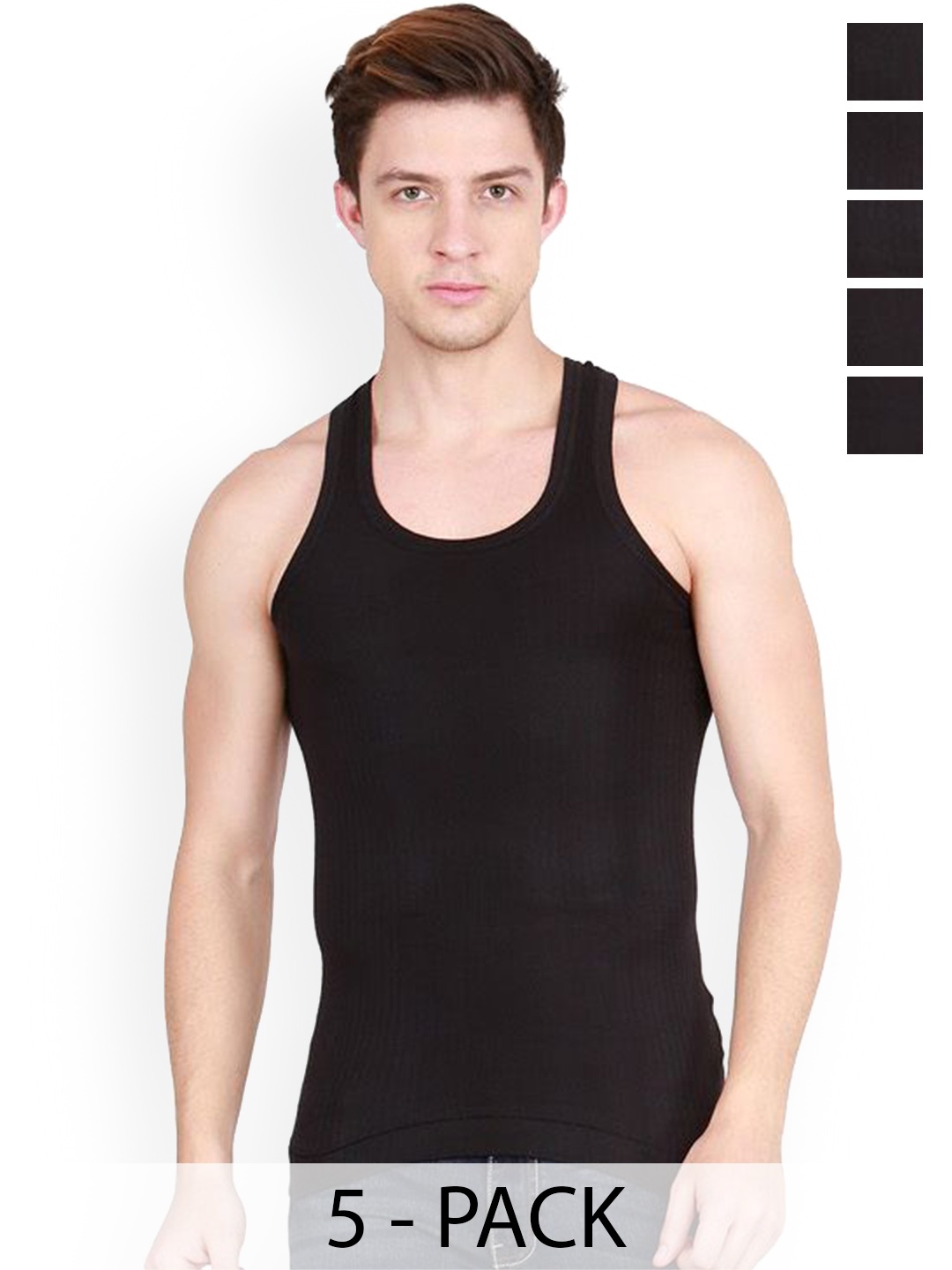 

Rupa Set Of 5 Cotton Undershirt Vests Frontline-Xing-Black-RN-5-80