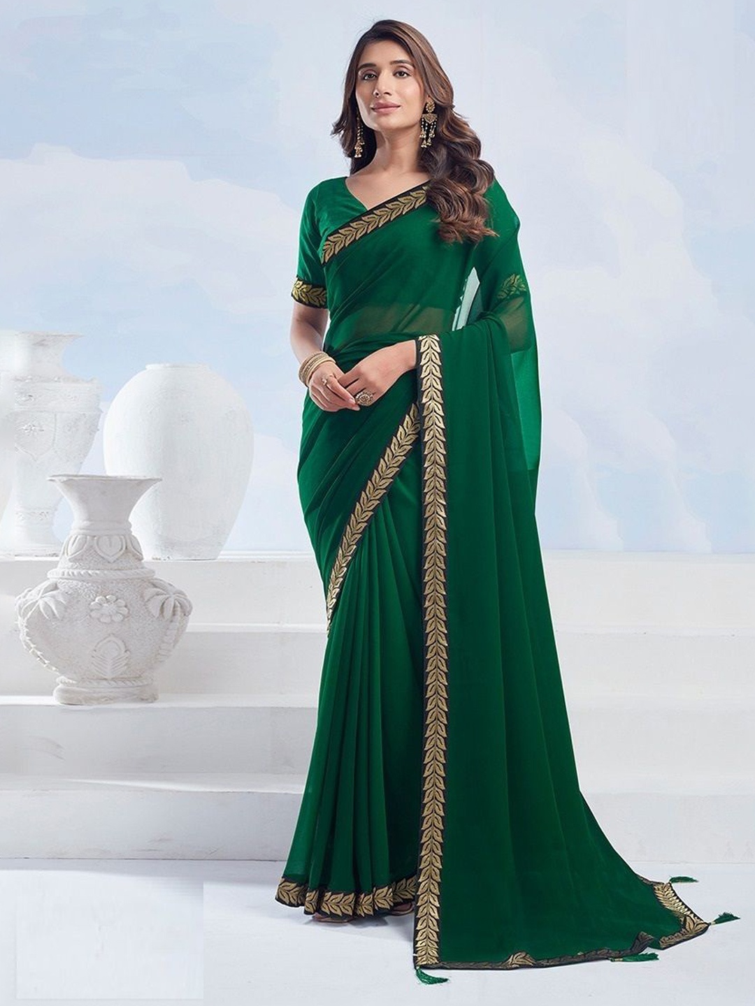 

Styleveda Embroidered Chanderi Saree, Green