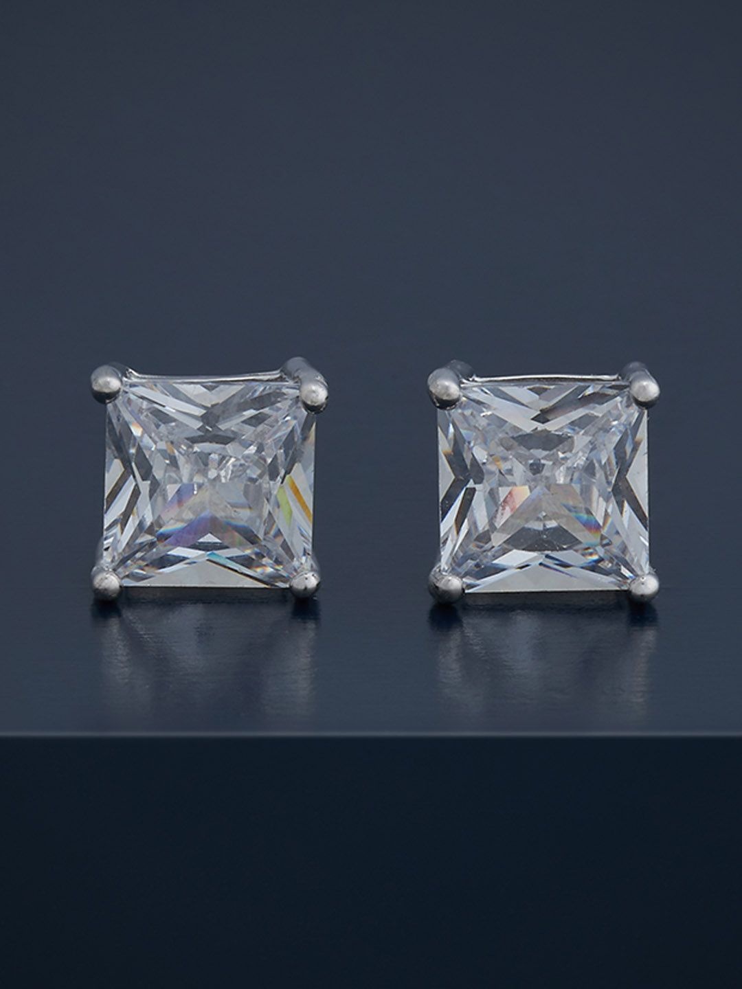 

Kushal's Fashion Jewellery 92.5 Silver Rhodium-Plated Square Shaped Studs