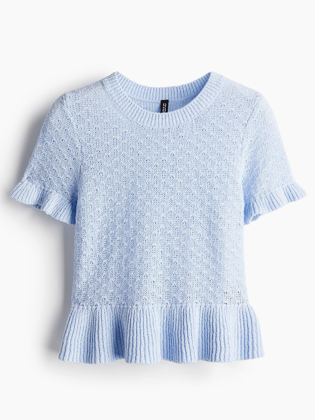 

H&M Frill-Trimmed Pointelle-Knit Top, Blue