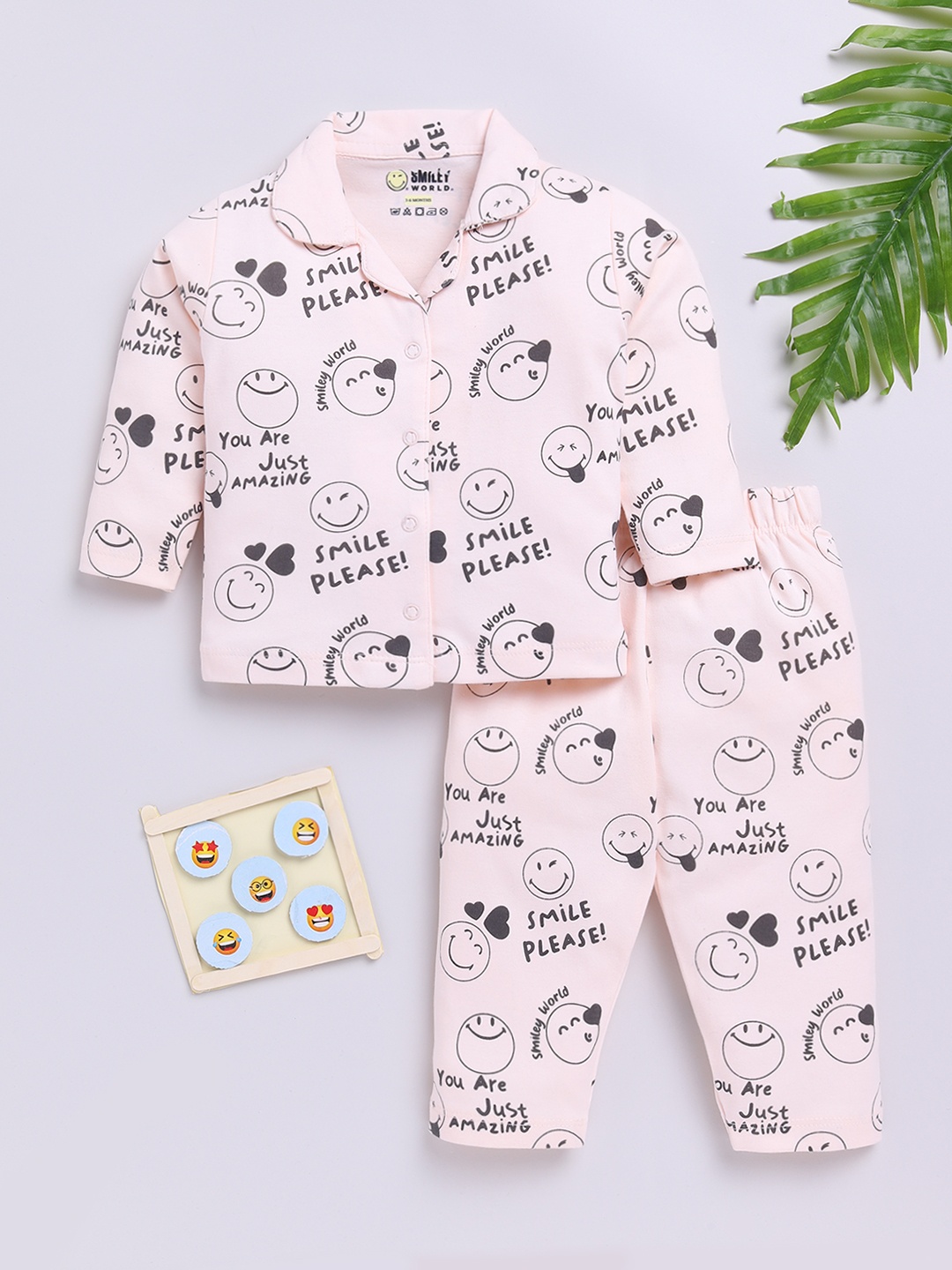 

YK X Tinyo Boys Conversational Printed Shirt and Pyjamas Night suit, Peach