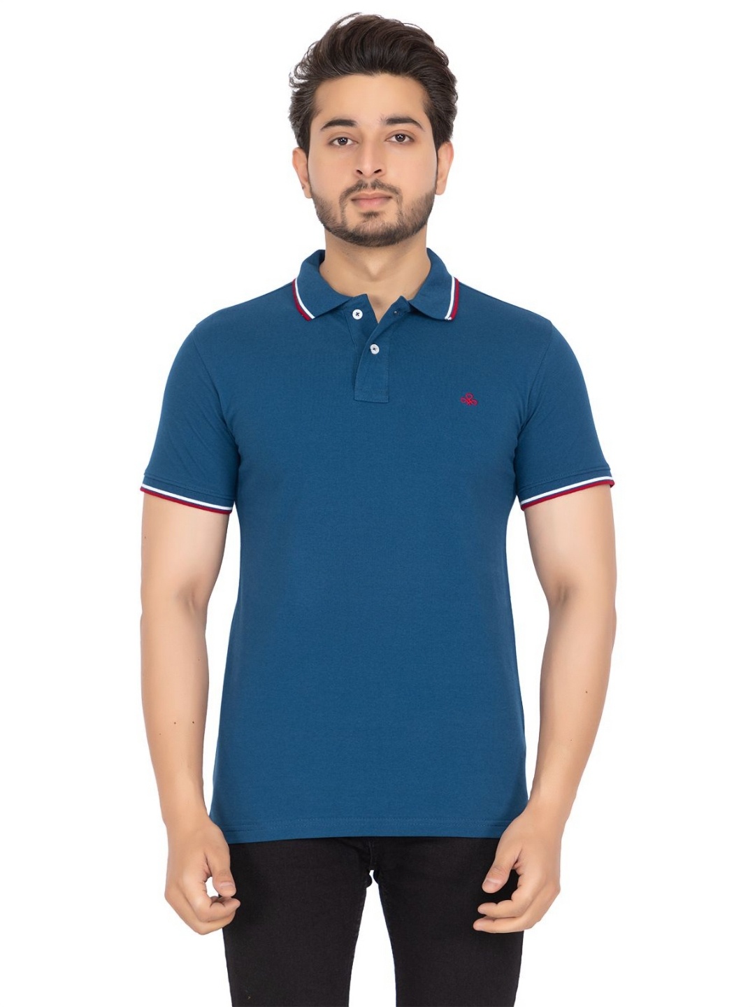 

Antiloop Men Solid Polo Collar Cotton T-shirt, Blue