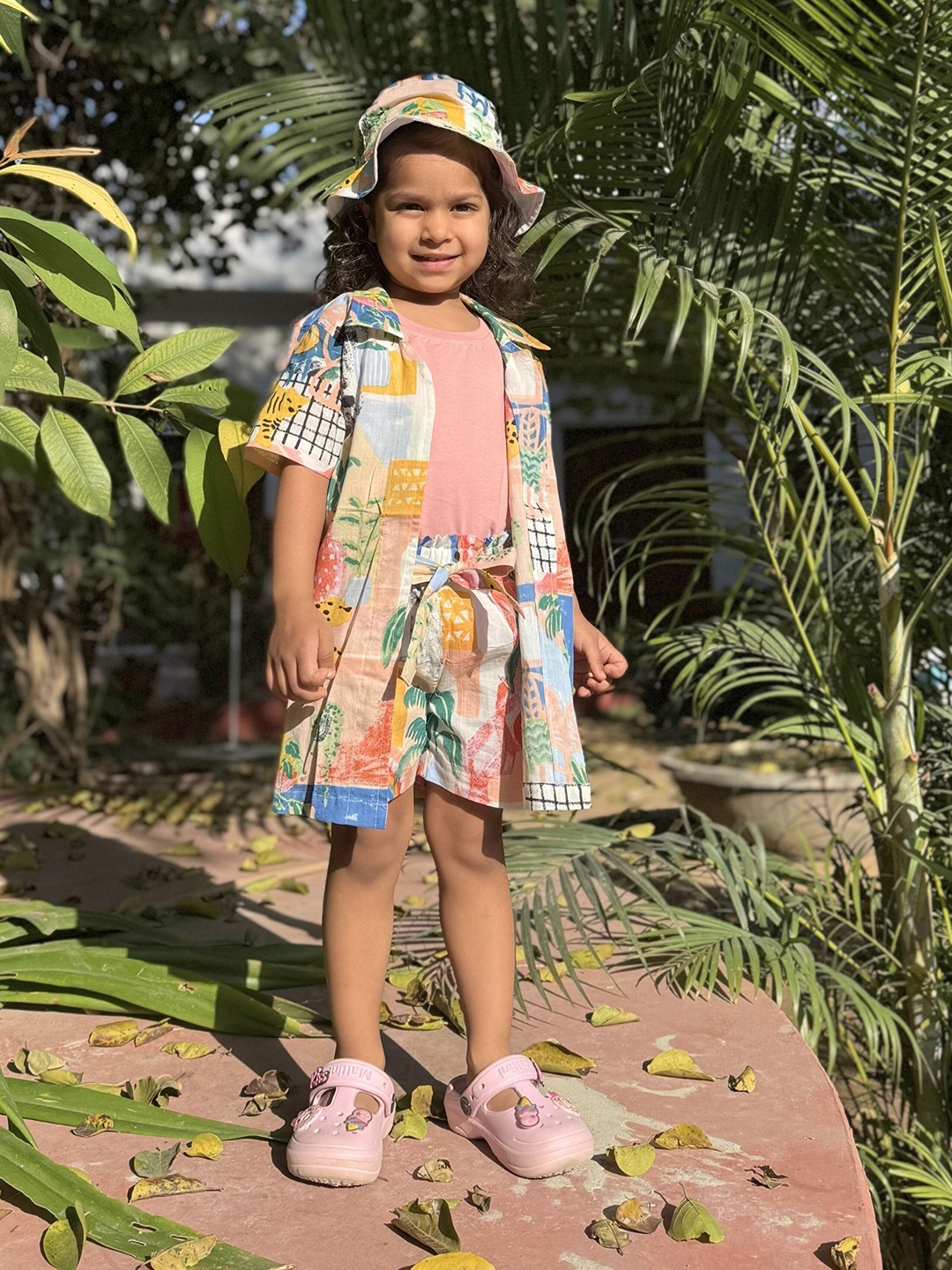 

Peekaaboo Kids Girls Printed Pure Cotton Shirt With Shorts & T-shirt, Pink