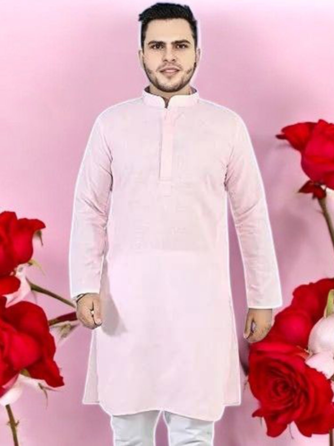 

Atly Mandarin Collar Straight Kurta, Pink