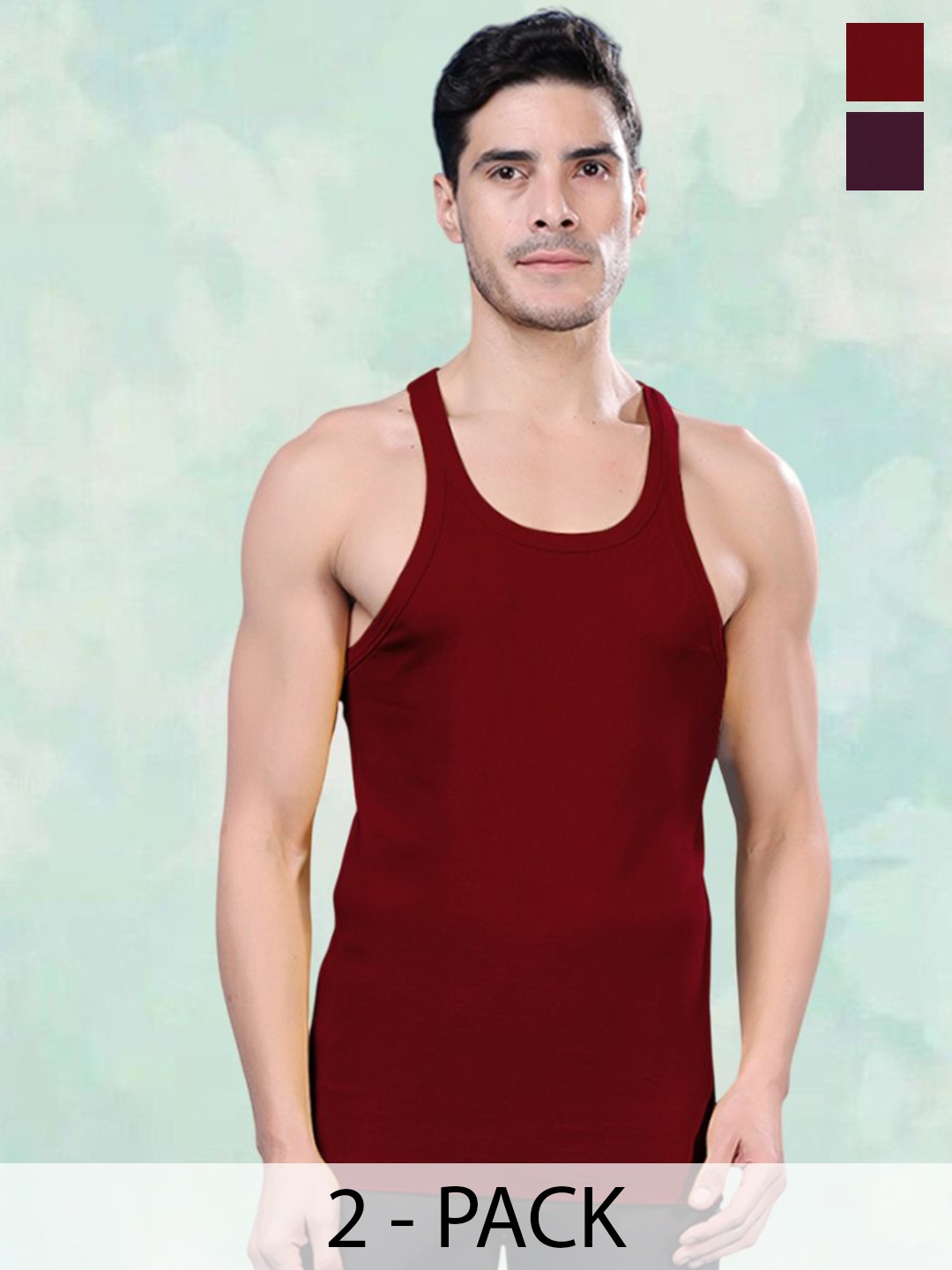 

FBAR Pack Of 2 Pure Cotton Gym Innerwear Vests FBCA-14-16, Maroon