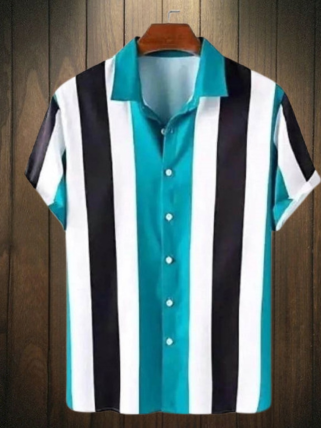 

iCome Men Spread Collar Vertical Striped Cotton Linen Casual Shirt, White