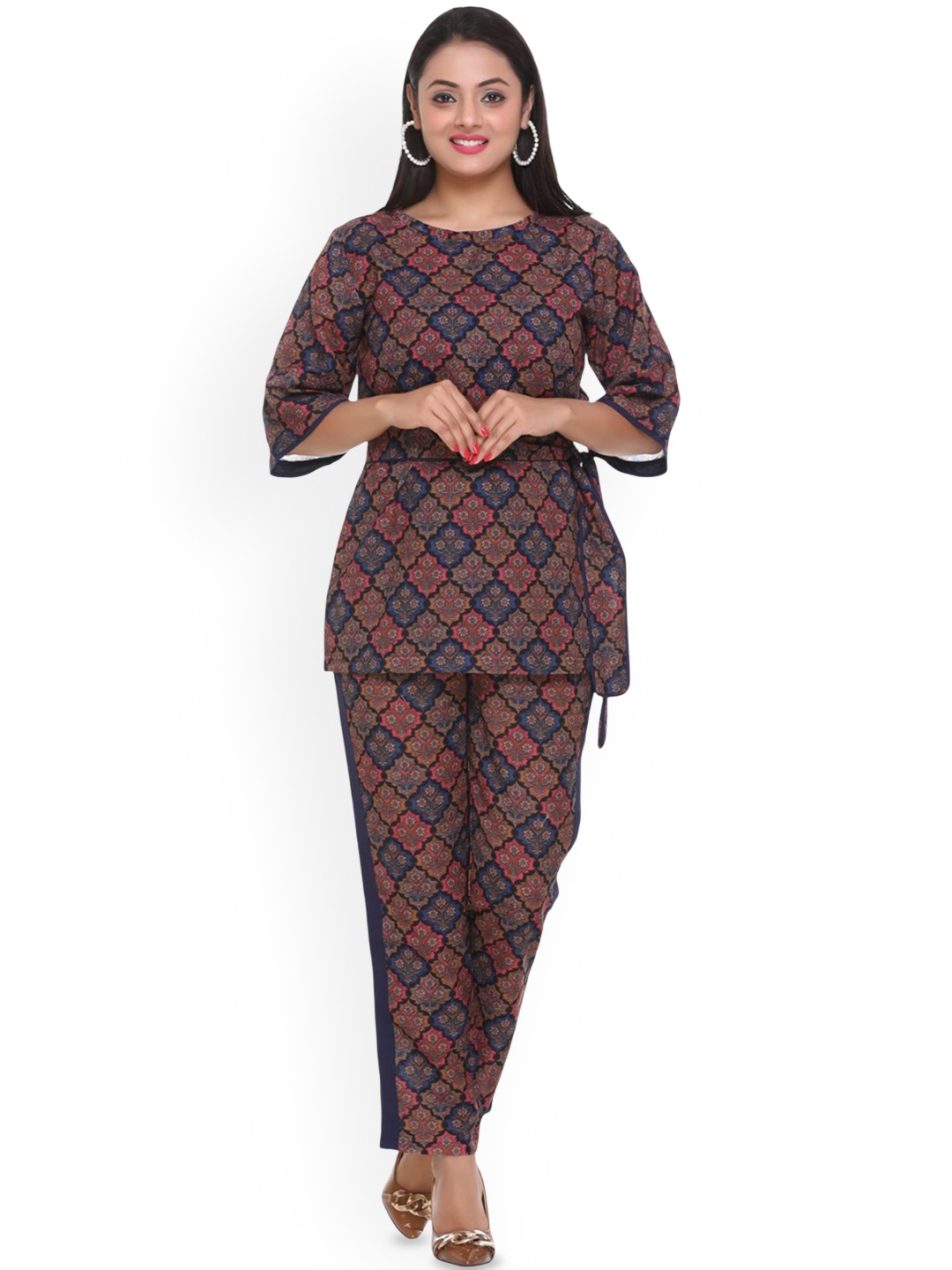 

BeriBlu Printed Pure Cotton Top & Trousers Co-ords, Black
