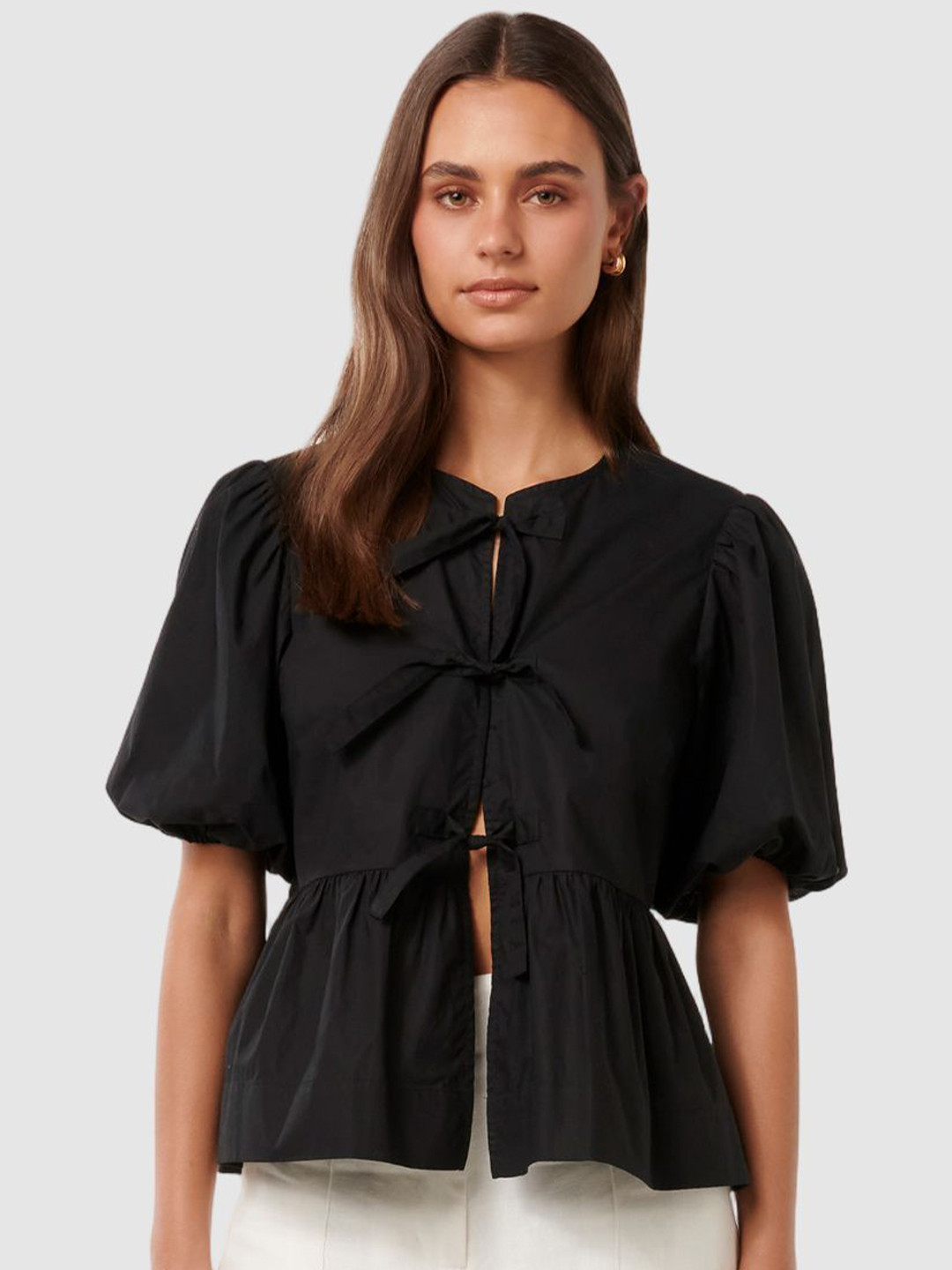 

Forever New Women Solid Round Neck Cotton Top, Black