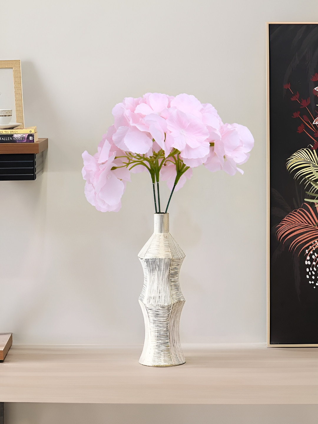 

LITVERSE Pink And Green 3 Pieces Hydrangea Artificial Flower