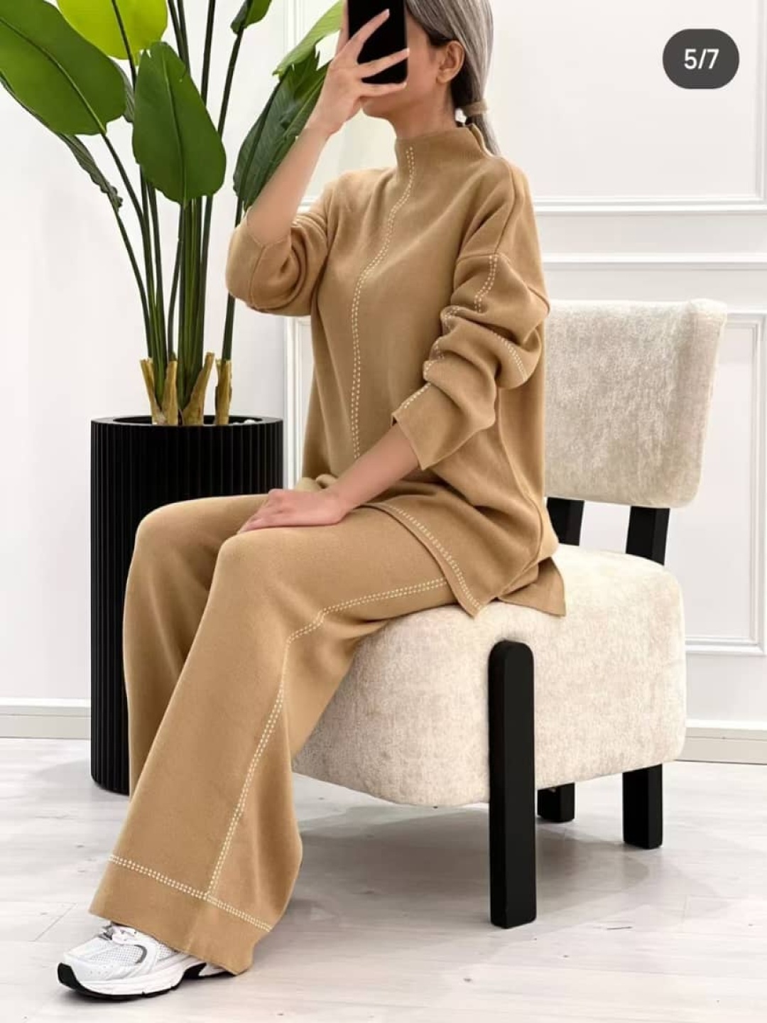 

Alamode By Akanksha High Neck Pure Wool Olly Luxe Winter Sweater With Trousers, Brown