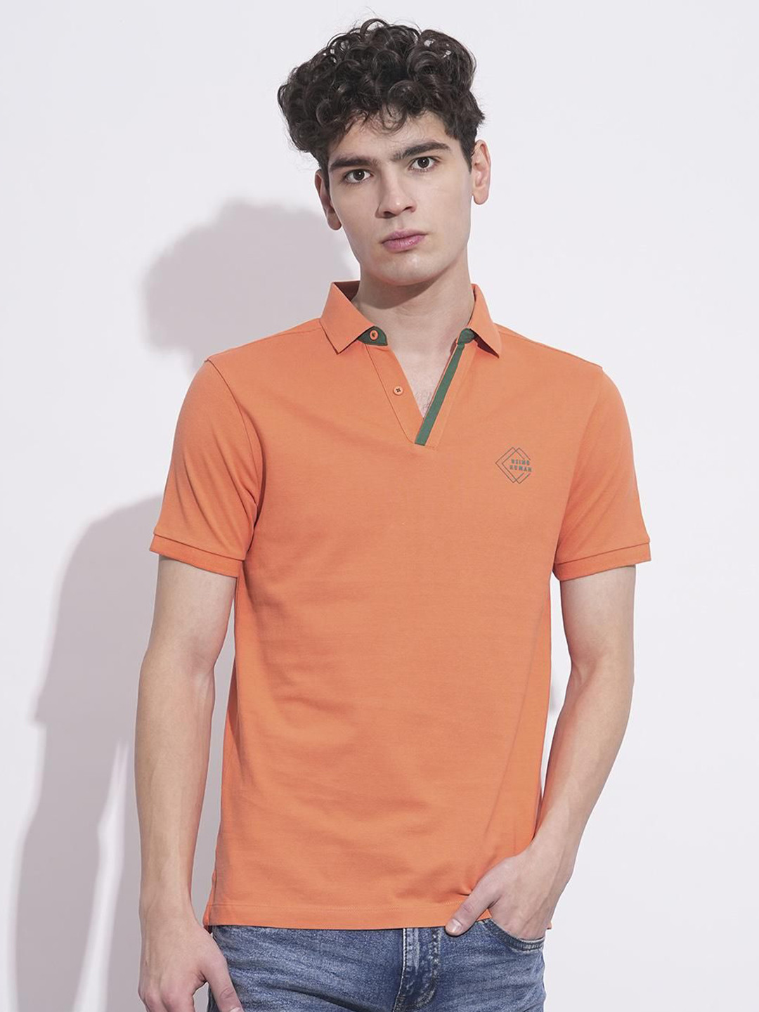 

Being Human Men Solid Polo Collar Cotton T-shirt, Orange
