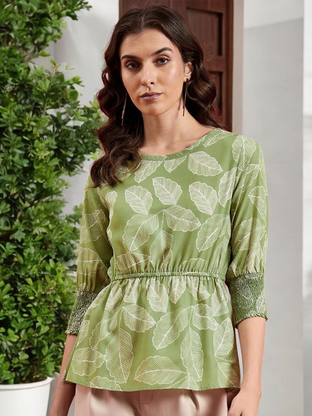 

DressBerry Women Floral Printed Round Neck Top, Green