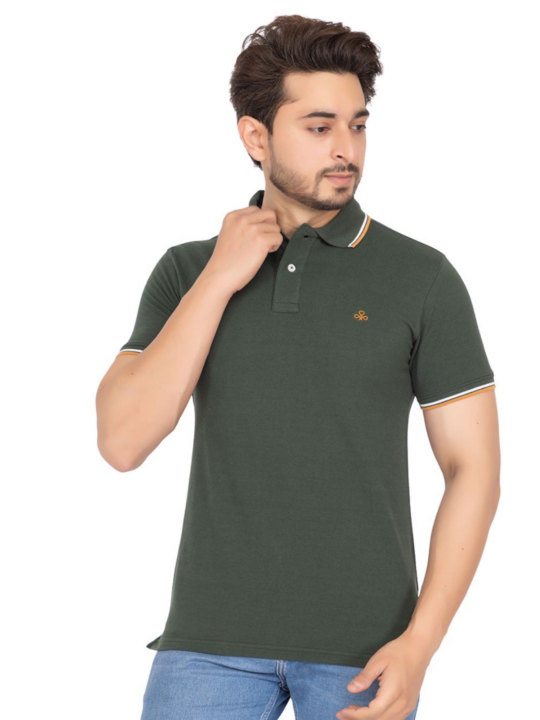 

Antiloop Men Solid Polo Collar Cotton T-shirt, Olive
