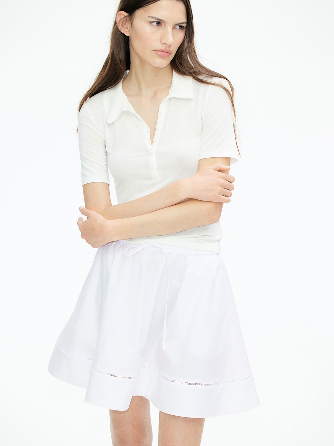 

H&M Flared Poplin Skirt, White