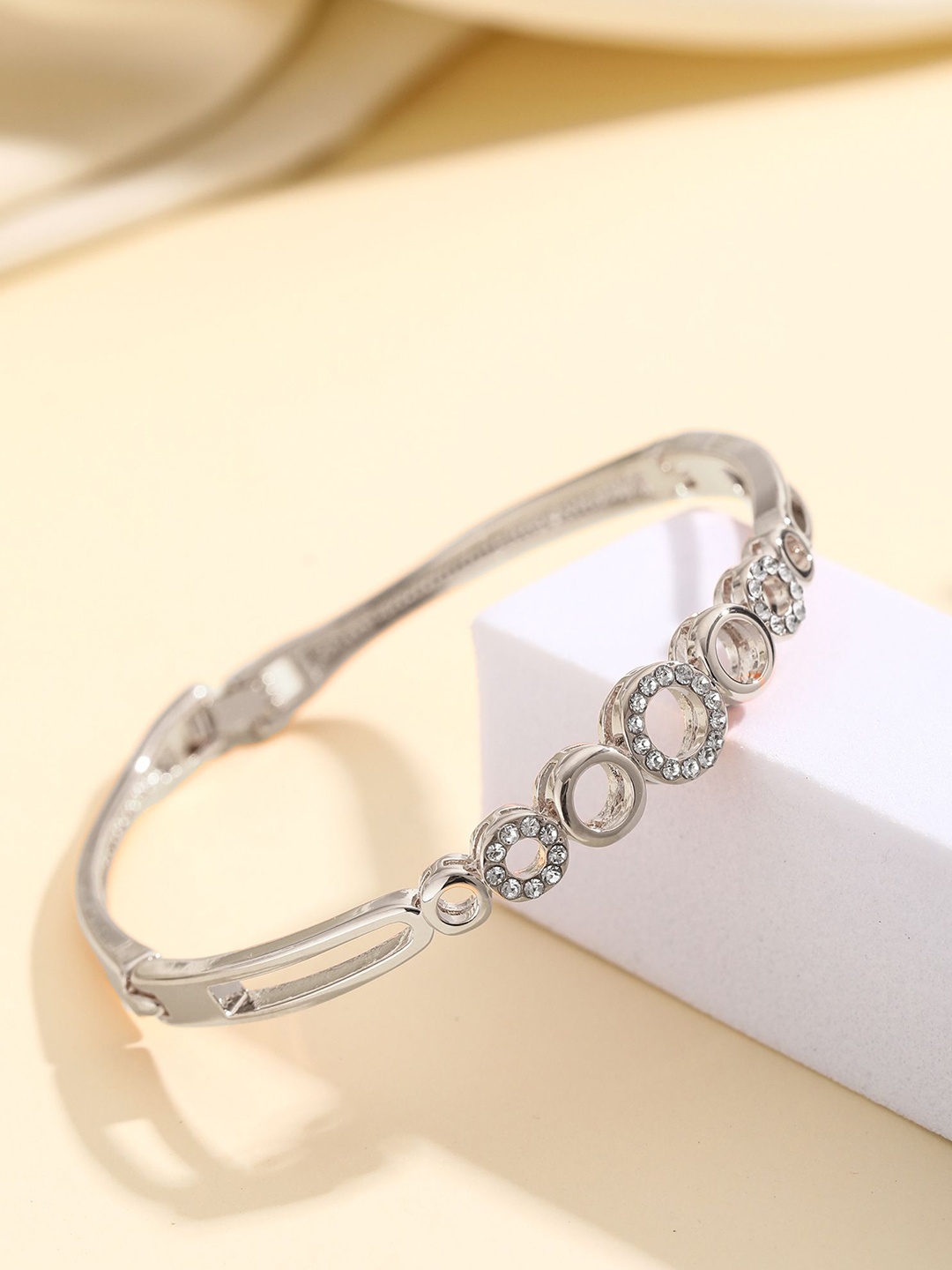 

Shining Diva Fashion Silver-Plated Crystals Studded Bangle-Style Bracelet