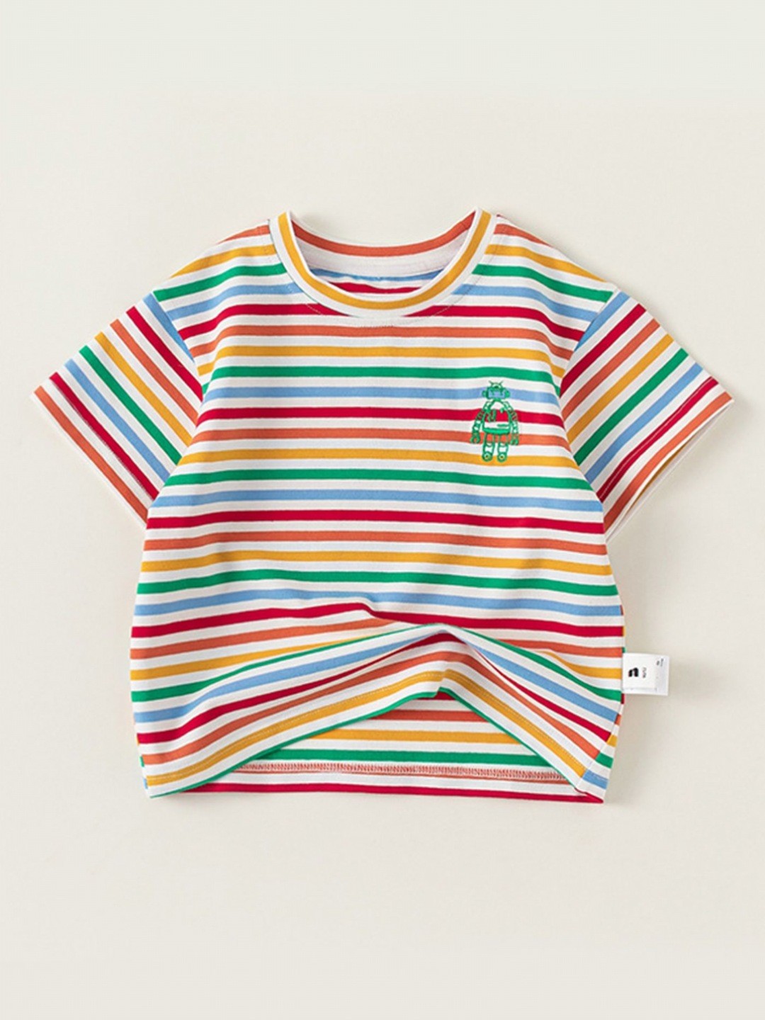 

LULU & SKY Girls Striped Round Neck Cotton T-shirt, White