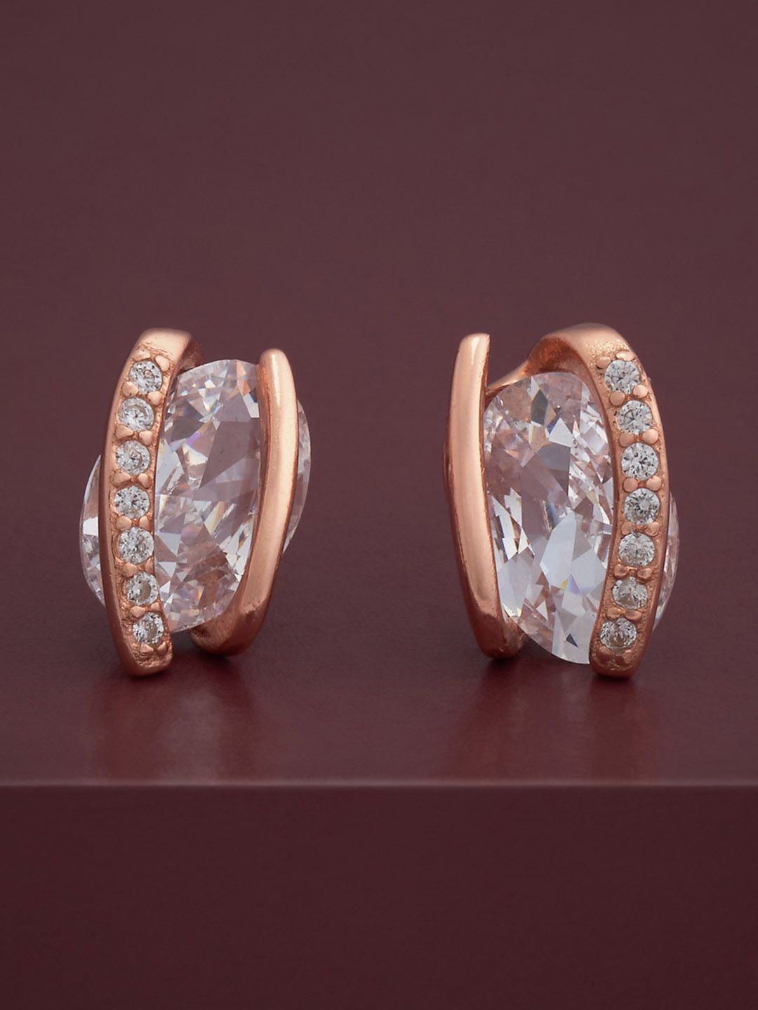 

Kushal's Fashion Jewellery 92.5 Silver Rose Gold-Plated Classic Zircon Studs