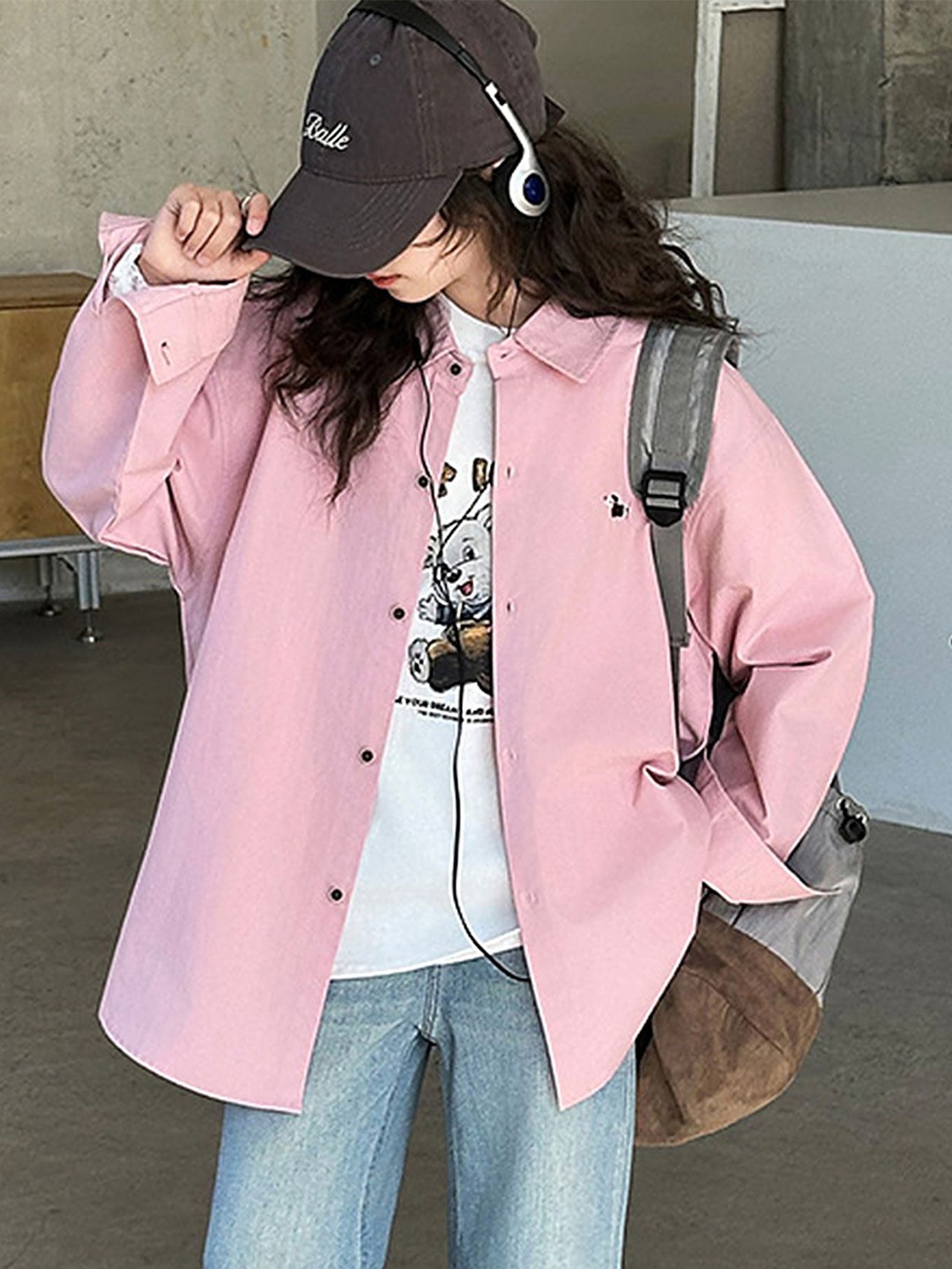 

LULU & SKY Girls Oversized Fit Spread Collar Solid Casual Shirt, Pink