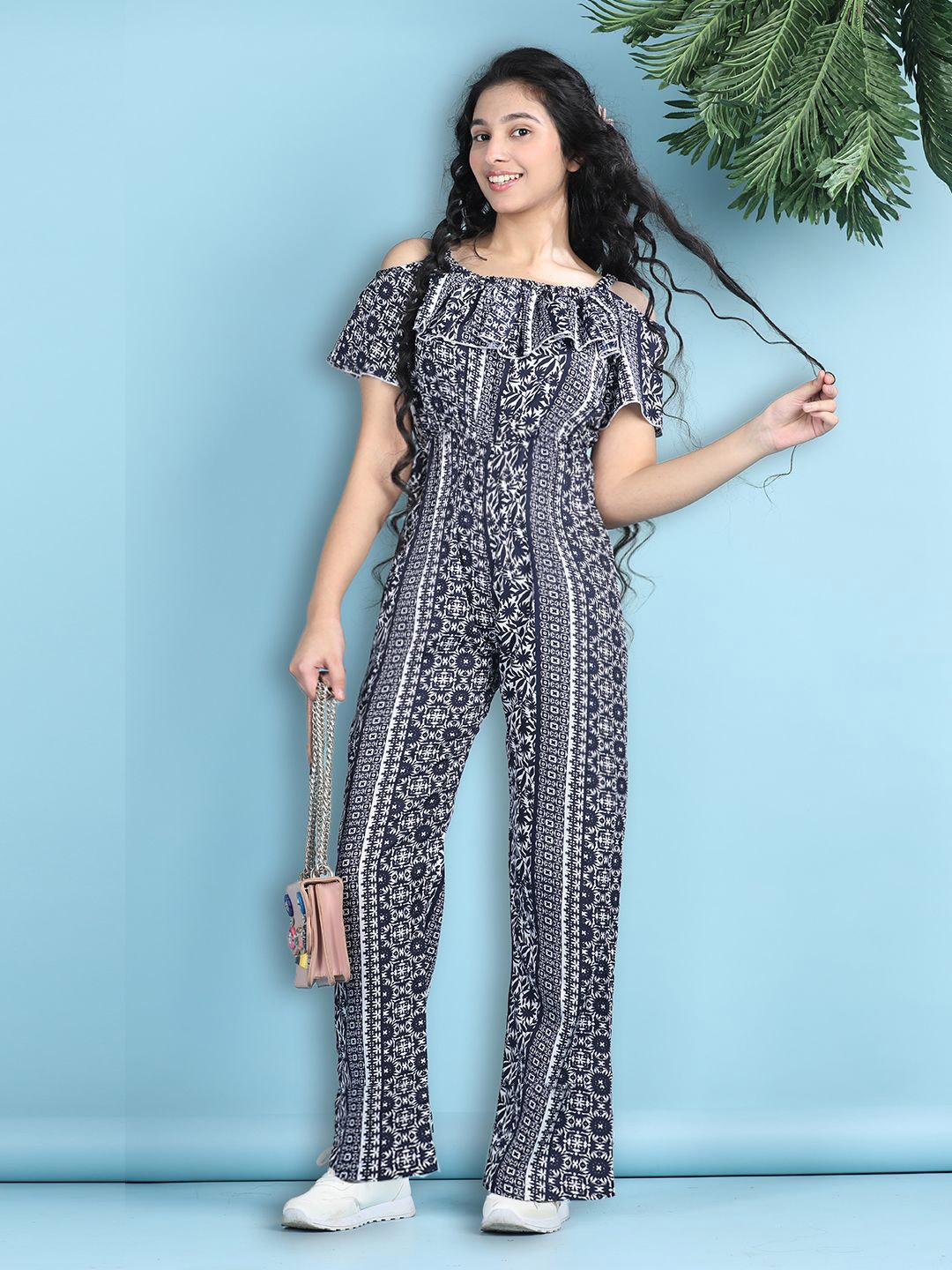 

Cutiekins Girls Printed Basic Jumpsuit, Navy blue