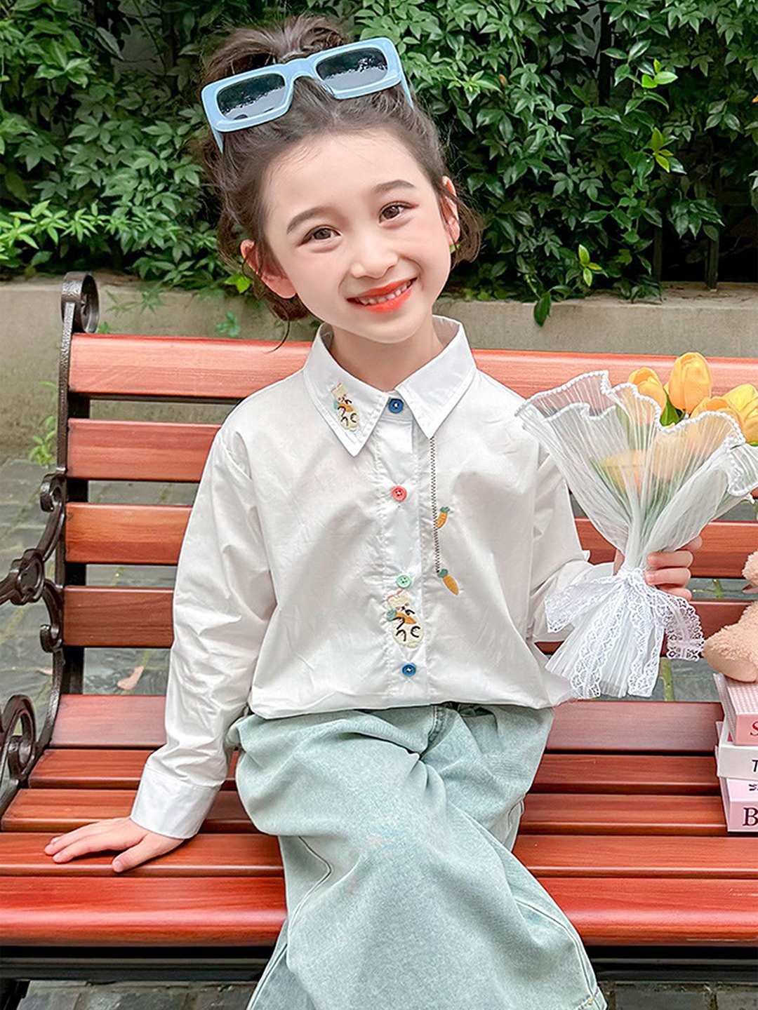 

LULU & SKY Girls Regular Fit Spread Collar Solid Cotton Casual Shirt, White