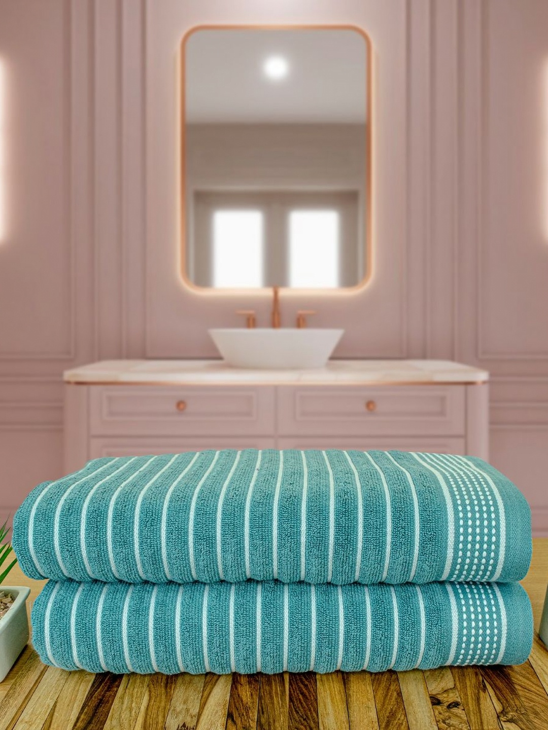 

Myntra Elegant Homes Turquoise Blue & White 2 Striped Cotton 525 GSM Bath Towel