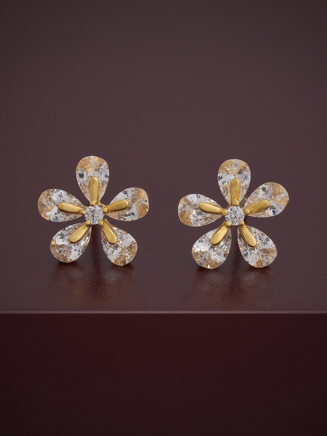 

Kushal's Fashion Jewellery 92.5 Silver Gold-Plated Floral Studs, White
