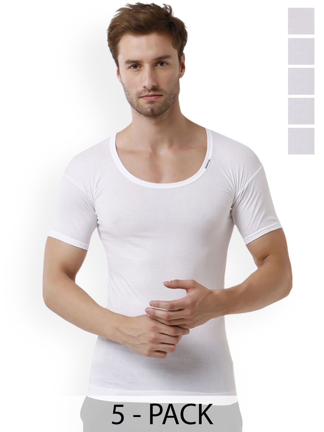 

Rupa Set Of 5 Cotton Undershirt Vests Frontline-Color-Asst-RNS-4-105, White