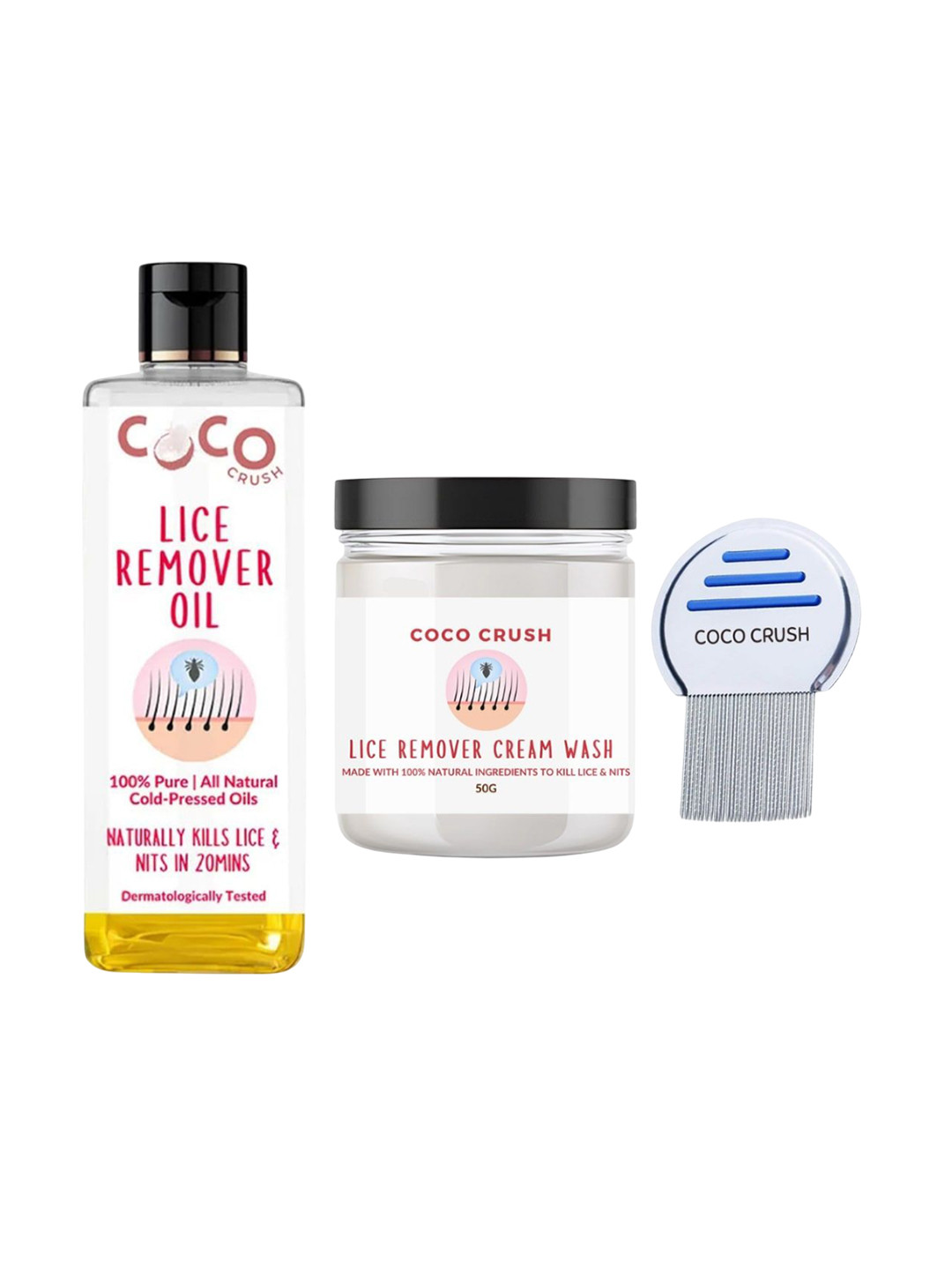 

Coco Crush Natural Lice Treatment Hair Cream 50g Oil 100ml & Comb Hair Care Combo, Yellow