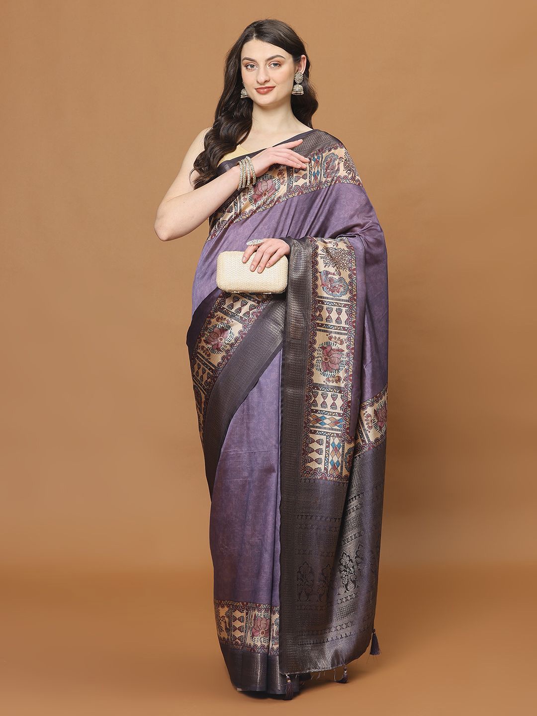 

Meena Bazaar Zari Satin Saree, Lavender