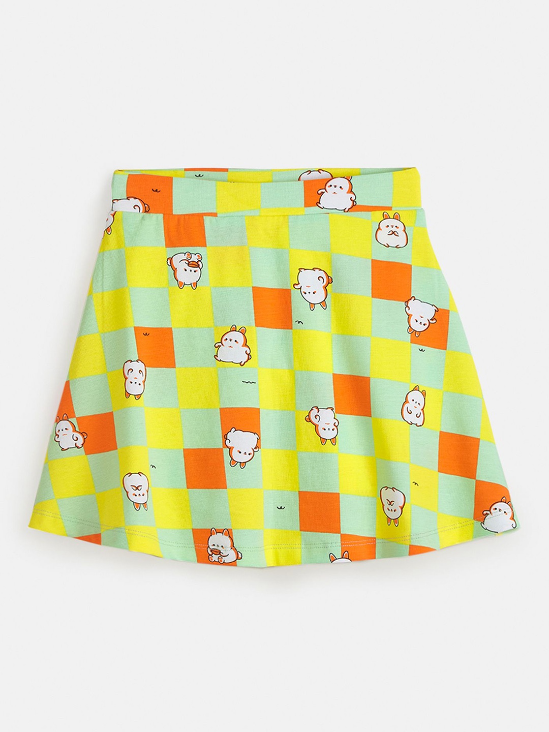 

You Got Plan B Girls Printed Pure Cotton Above Knee Skater Skirt With Inner Shorts, Green