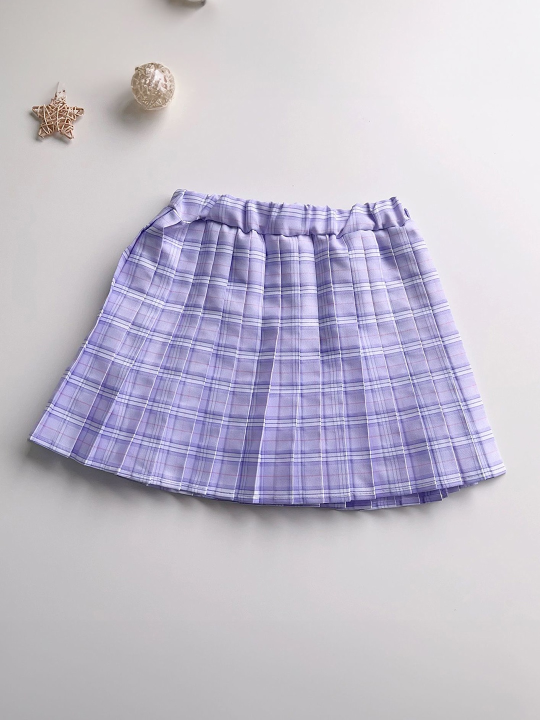 

LULU & SKY Girls Checked Accordion-Pleated Skater Skirt, Purple