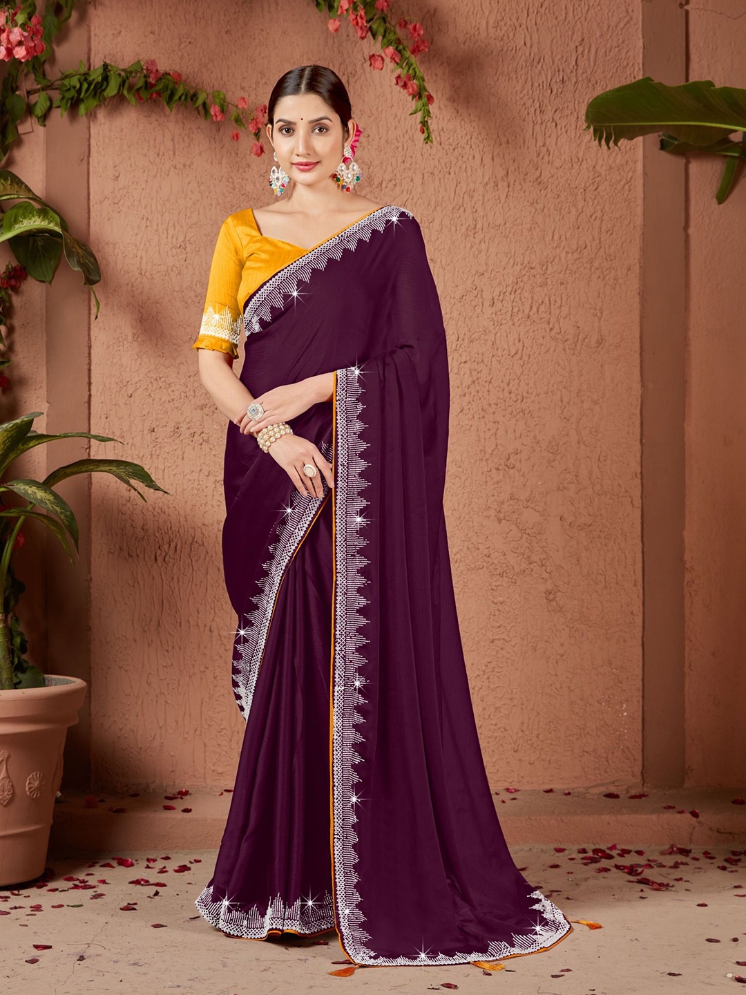 

PAYAL CREATION Sequinned Pure Georgette Designer Maheshwari Saree, Purple