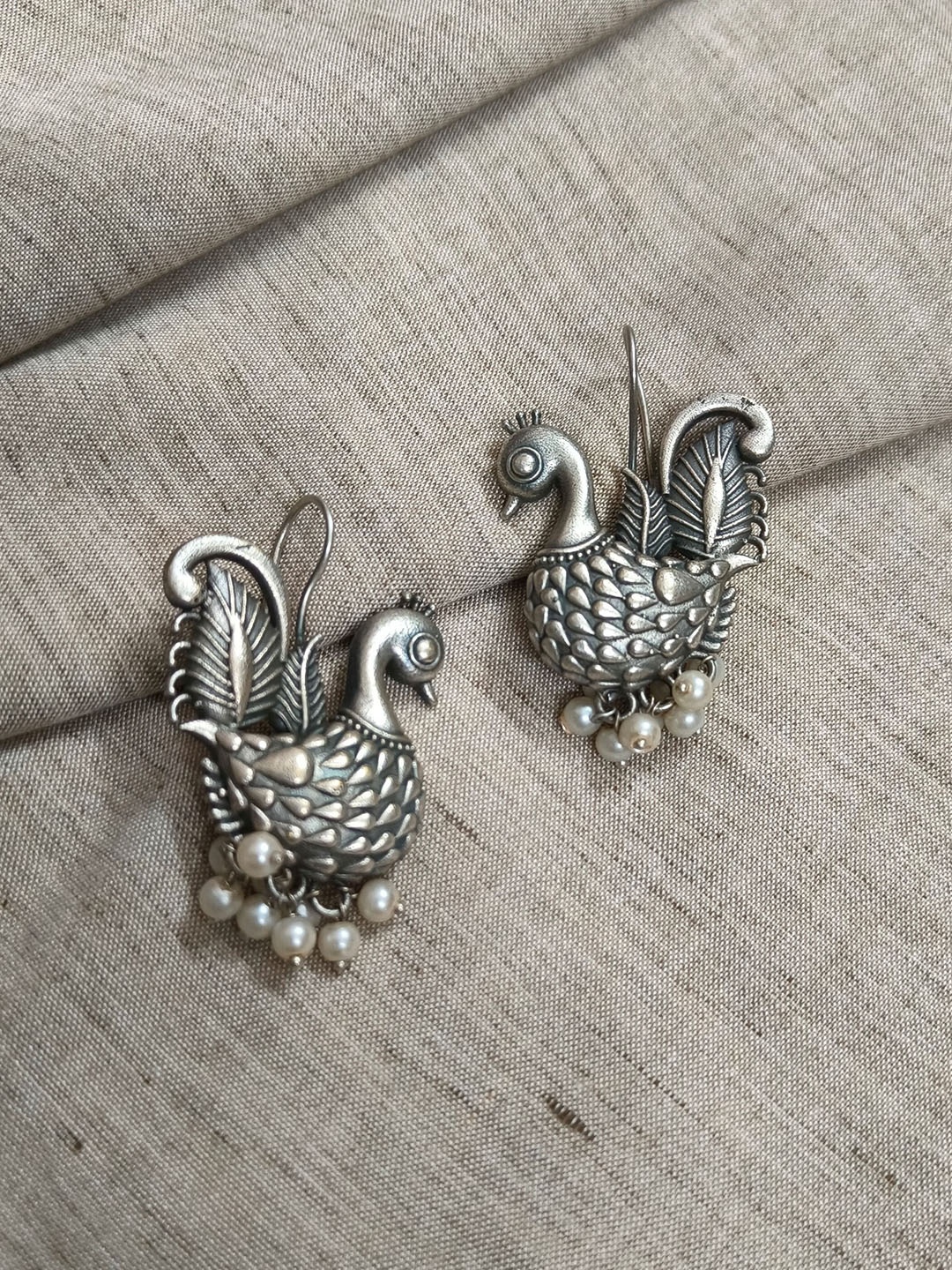

Molcha Artificial Beaded Peacock Shaped Drop Earrings, Silver