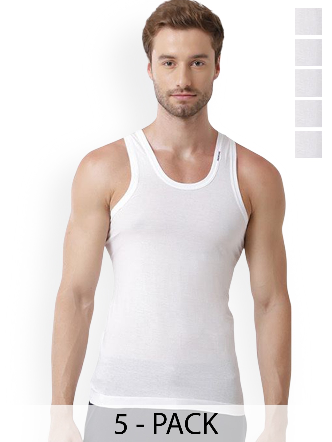 

Rupa Pack Of 5 Pure Cotton Innerwear Vests Frontline-White-Vest-RN-5-85